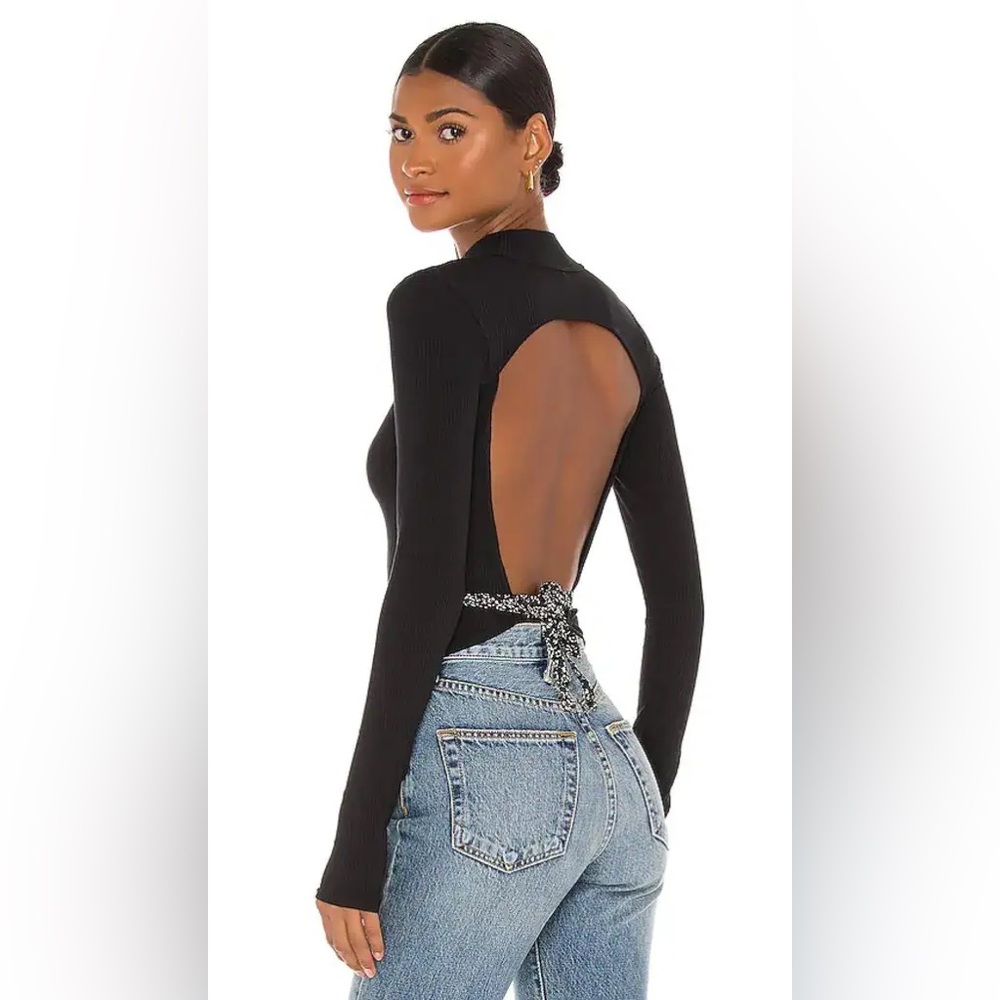 FREE PEOPLE Edge Of Town Top Black Cropped Open Back Size Small
